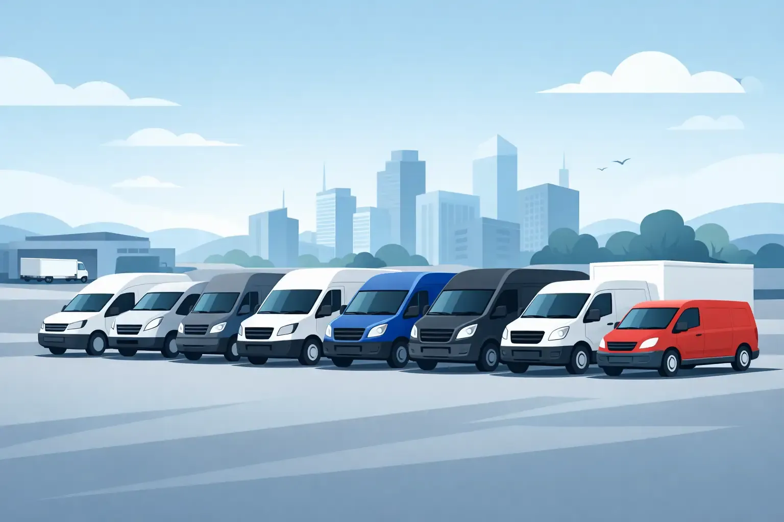 Commercial cargo vans and fleet vehicles used for logistics, delivery services and business operations